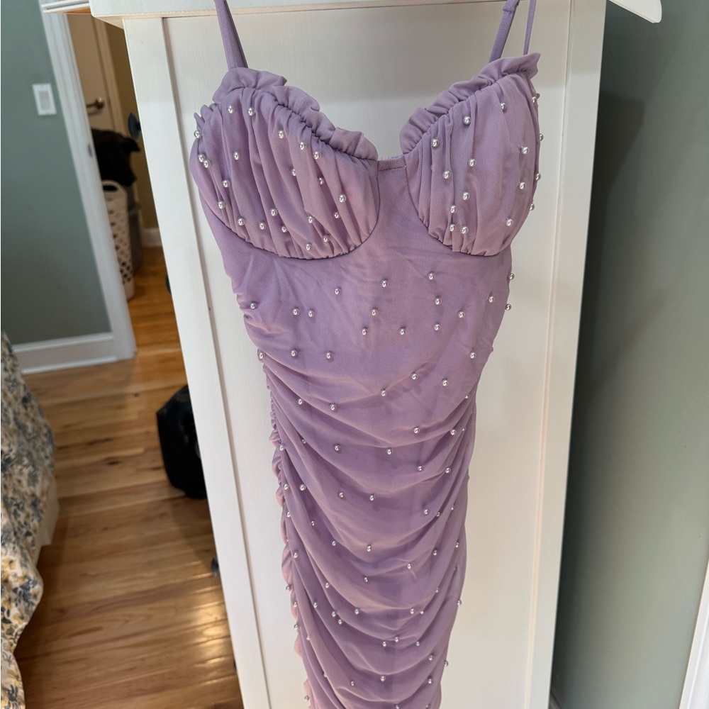 Windsor Lavender Mini Dress with pearl Details